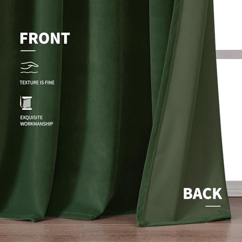 CUCRAF Dark Olive Green Velvet Blackout Curtains 108 inches Long, Thermal Insulated, Noise Reducing Rod Pocket Luxury Drapes for Bedroom Living Room(52x108 inches, 2 Panels) - color: Dark Olive Green, size: 52"W x 108"L (Pack of 2)