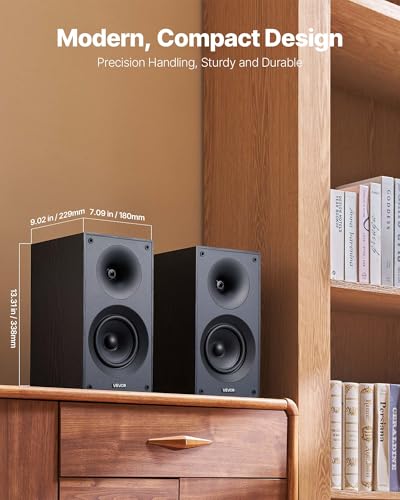 VEVOR Passive Bookshelf Speaker, 300W, Book Shelf Stereo Speakers with 5.25-Inch Woofer and 1-Inch Tweeter, Detachable Grille, 65Hz-20KHz Frequency Response, Wooden Enclosure,for Home Theater (1 Pair) - size: 5.25 Inch, style: Passive Bookshelf Speakers