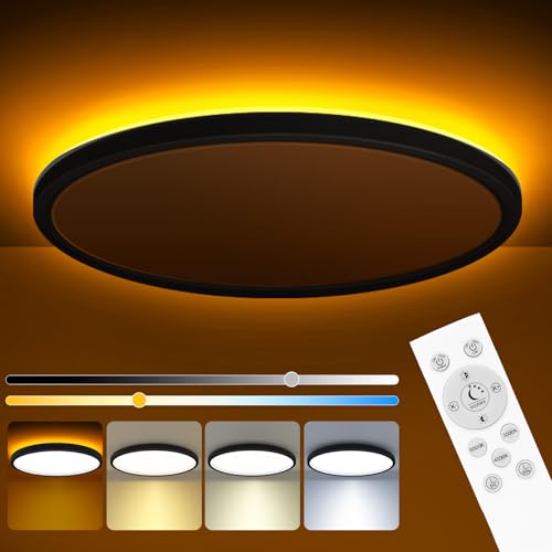 zemty 12 Inch LED Ceiling Light with Night Light 1800K, 3000K/4000K/6500K Dimmable Light Fixtures with Remote Control,24W 2400lm Low Profile Ceiling Lamp for Bedroom LivingRoom Kitchen-Black - color: Black, size: 12in-1Pack