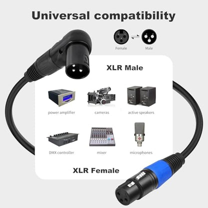 Right Angle XLR Cable 6FT, 2Pack, Black, Straight Female to 90 Degree Male Microphone Cable Cord, 3Pin XLR Adapter for Sound Devices Mixer Recorder - size: 6FT, style: R/A Male to ST FM