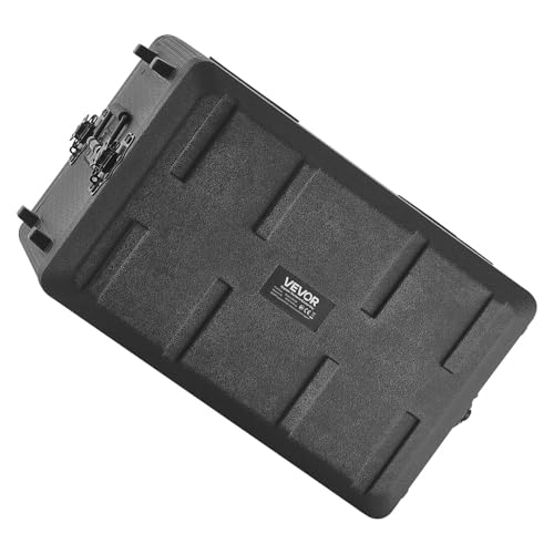 VEVOR 6U Rack Case, 12 in Depth, Rackmount Flight Case Shallow Rack with Microphone Compartment, Polyethylene Construction, Recessed Latches, Easy Installation, for Amplifier, 8.7 in Internal Depth - size: 6U- 8.7 in Internal Depth
