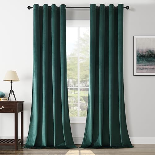 Dark Green Velvet Curtains 84 inch Length Grommet Blackout Curtains for Bedroom Light Blocking Thermal Insulation Drapes Set of 2 Panels 52”x 84” - color: Black Green, size: 52"W x 84"L (Pack of 2)