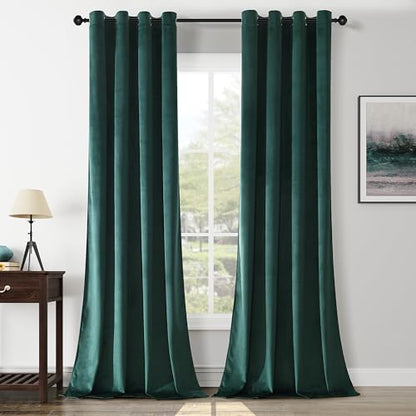 Dark Green Velvet Curtains 84 inch Length Grommet Blackout Curtains for Bedroom Light Blocking Thermal Insulation Drapes Set of 2 Panels 52”x 84” - color: Black Green, size: 52"W x 84"L (Pack of 2)