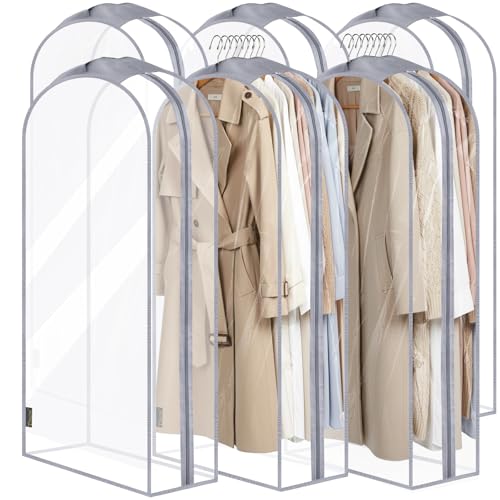 BALEINE 6PK Clear Garment Bags for Hanging Clothes, 48" Dress Suit Bag - color: Clear, size: 48" 10.5" Wide 6PK