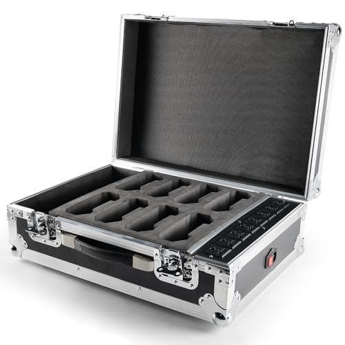 Charging Case Holds 8 MINI Par Lights, Built-in Power Strip, Stackable, Padded Hard Case for Transport & Charging
