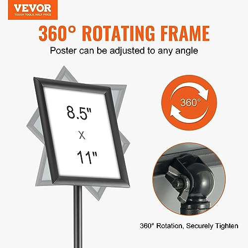 VEVOR Pedestal Sign Holder, 8.5 x 11 Inch Vertical and Horizontal Adjustable Poster Stand, Heavy-Duty Floor Standing Sign Holder with Round Base for Display, Advertisement, and Outdoor, Black | Vertical and Horizontal Heavy-Duty Floor Standing Sign Holder