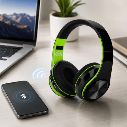 Gaming Headphones, Wireless Bluetooth Over-Ear, Black with Color Accents, Built-in Mic, HiFi Stereo Sound, Foldable Design-Gaming Headset (Green) - color: Green