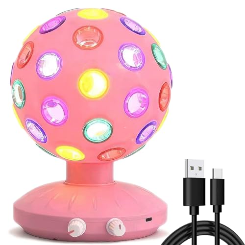 Spinning Disco Ball LED Night Light Projector 360° Rotary Speed/Brightness Adjustable Lamp for Parties, Lighting, Halloween, Christmas, Birthday, Holiday, Club, Bar (USB/Battery Operation) (Pink) - color: Pink