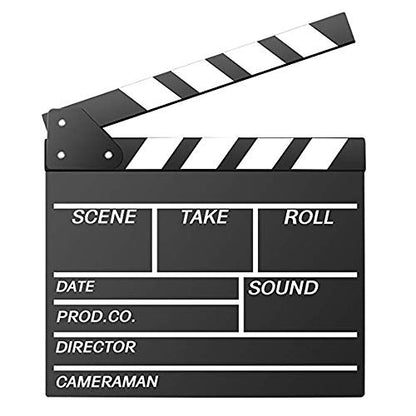 Movie Film Clap Board, Hollywood Clapper Board Wooden Film Movie Clapboard Accessory with Black & White, 12"x11" Give Away White Erasable Pen - size: 11"W x 12"H