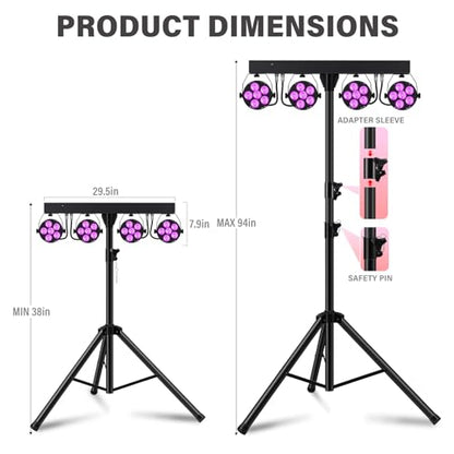 Telbum DJ Stage Lights with Stand, 240W RGBW LED Par Light, DMX, Wireless Footpedal, Remote Control, Sound-Activated Professional DJ Lighting Package for Gig Bar Wedding Party Show Church and Concerts