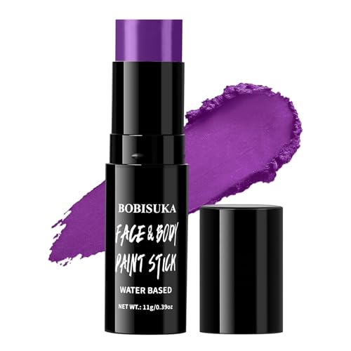 BOBISUKA Purple Face Paint Stick, Highly Pigmented Full Coverage Washable Cream Face & Body Paint for Halloween Witch Zombie Clown Butterfly Galaxy Cosplay SFX, Sports Eye Black Looks & Costume Party - color: Purple