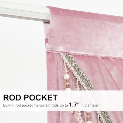 Grand Pink Velvet Waterfall Valance 138 Inches Wide, Luxury Swag Curtains with Thick Beaded Tassels, Elegant European Style Window Treatment for Master Bedroom & Open Concept Living Room - color: Pink, size: 138"W x 43"L (Pack of 1)