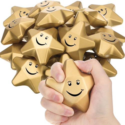 Deekin 36 Pcs Star Stress Balls Foam Relief Toys Bulk,Smile,3.1 Inch | Mini Star Squeeze, Portable Pocket Size, Anxiety, Perfect Teacher Incentives, Office Stress Relief & Party Favor Supplies - size: 3.1 Inch, style: Smile