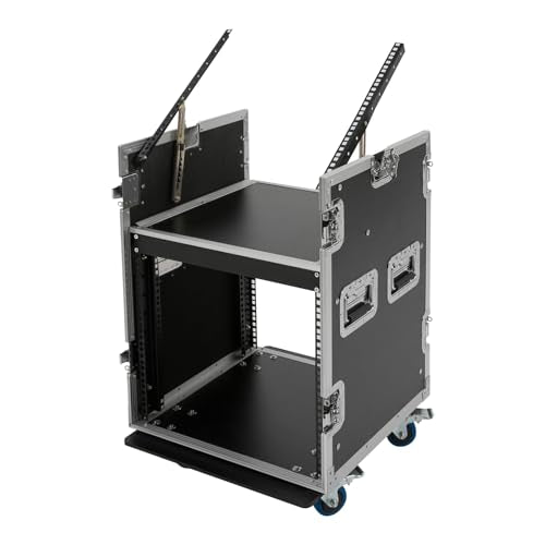 10U PA DJ Pro Audio Rack Road Case w/Slant Mixer Top, Heavy Duty Mobile Studio Equipment Cabinet, Network and Stereo Rack DJ Mixer Rack for Mixers & Live Sound - size: 10U / Side Tables