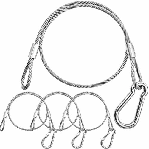 Stage Light Safety Cables for Stage DJ Party Lights 1/8 Diameter Stainless Steel Security Cable Wire Ropes with Loops and Snap Hook (5/32" Dia 4pcs) - size: 5/32" dia 4pcs