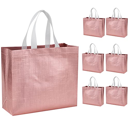 6 Pcs Reusable Large Gift Bags with Handles for Party Wedding - color: Rose Gold