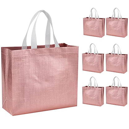 6 Pcs Reusable Large Gift Bags with Handles for Party Wedding - color: Rose Gold