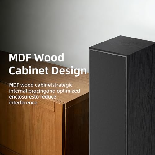 Elimavi Floor Standing Tower Speakers Pair, Dual 6.5" Woofers, 120W, Black | 1" silk dome tweeter, passive hi-fi speakers, home theater use, MDF enclosure, deep bass response, for music & movies - color: Black