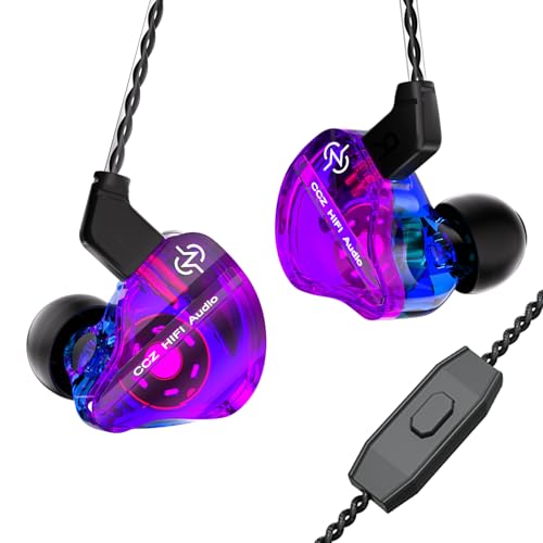 CCZ DC01 pro in Ear Monitor Headphones Ultrastrong Bass Edition Gaming Earbuds with Professional V-Shape Tuning 4N OFC Cable for Musicians/Singers/Audiophiles (with Mic, Purple) - color: Multi, size: With Mic