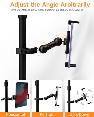 SH iPad Holder for Mic Stand - Tablet Holder for Mic Stand with 360° Rotation, Adjustable ipad Holder Stand with Super Clamp for Music Stand, Treadmill, Compatible 4.7 to 13-inch iPhones and Tablets - size: AC010-Bean pod Clamp