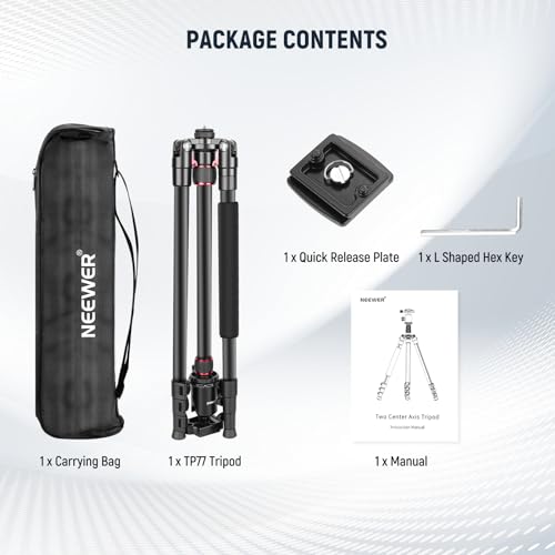 NEEWER 77 Inch Camera Tripod Monopod for DSLR & Phone, Aluminum, TP77 | 360° Panoramic Ball Head, 2 Axis Center Column, Arca Type QR Plate, Bag, Compact Lightweight Travel Tripod, 34lb Max Load - style: Travel Tripod