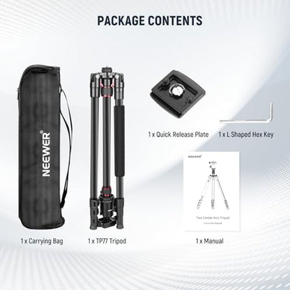 NEEWER 77 Inch Camera Tripod Monopod for DSLR & Phone, Aluminum, TP77 | 360° Panoramic Ball Head, 2 Axis Center Column, Arca Type QR Plate, Bag, Compact Lightweight Travel Tripod, 34lb Max Load - style: Travel Tripod