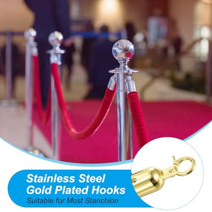 PATIKIL 8 Pack Blue Velvet Stanchion Rope, 5 Ft Crowd Control Ropes Barrier Hanging Rope with Stainless Steel Gold Plated Hooks for Carpet Events Movie Theaters Opening Activities - color: Blue/Gold Plated, size: 5 Ft