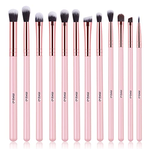 MSQ Eye Makeup Brushes Set with Soft Synthetic Hairs & Real Wood Handle for Eyeshadow, Eyebrow, Eyeliner, Blending (Pink), 12pcs - color: Pink
