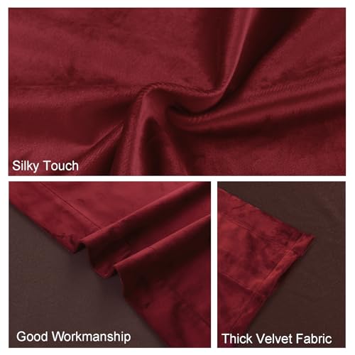 JIUZHEN Red Velvet Blackout Curtains 42W x 63L 2 Panels with Tiebacks - color: Wine Red, size: 42"W x 63"L (Pack of 2)