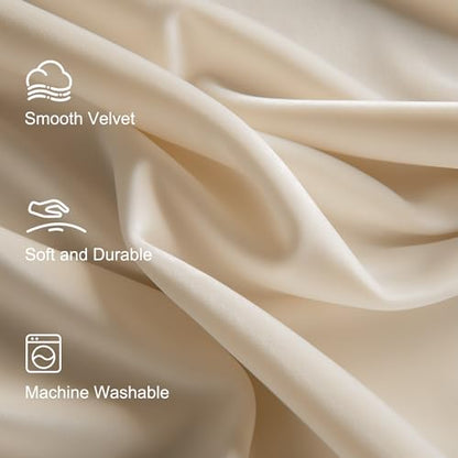 jinchan Velvet Curtain for Living Room，Thermal Insulated Luxury Bedroom Drape 108 Inch Long, Soft Privacy Curtain, Room Darkening Extra Long Window Ring Top Treatment Grommet 1 Panel, Cream Beige - color: Grommet | Cream Beige, size: 52"W x 108"L (Pack of