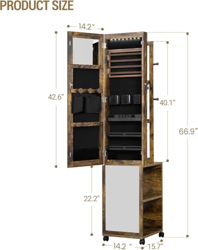 Hzuaneri 8 LEDs Jewelry Cabinet Armoire, 66.9-inch Jewelry Organizer - color: Toasted Oak