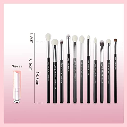 Jessup Eye Makeup Brushes Set Professional for Eyeshadow Eyeliner Brow T177 | 15pcs Labeled Brush Set, Mixed Goat-Synthetic Hair, Sharp Definition, Creates Smoky & Natural Eye Looks, for Makeup Lover - color: Pearl Black/Silver