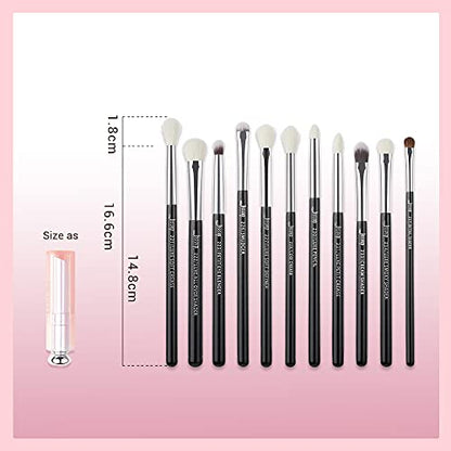 Jessup Eye Makeup Brushes Set Professional for Eyeshadow Eyeliner Brow T177 | 15pcs Labeled Brush Set, Mixed Goat-Synthetic Hair, Sharp Definition, Creates Smoky & Natural Eye Looks, for Makeup Lover - color: Pearl Black/Silver
