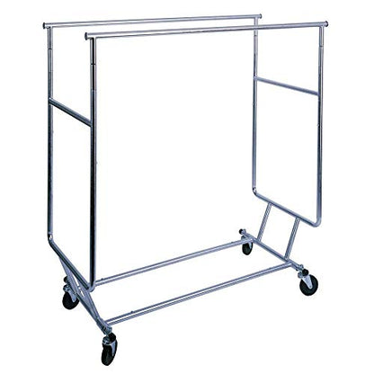 Econoco Double Arm Garment Rack, Commercial Grade, Chrome, 48x55in | Two-arm chrome garment rack with adjustable arms, commercial-grade square tubing, built for high-volume retail environments - style: Industrial Use