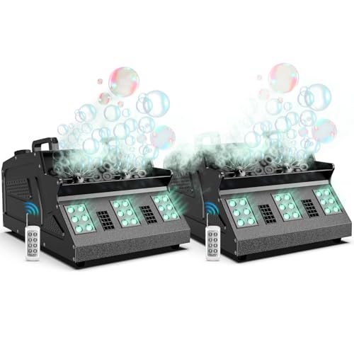 2000W Fog Bubble Machine, 3 in 1 Bubble Machine with 2 Bubble Fans,7 CH 18 RGB LED Lights Smoke Bubble All IN 1 Machine, Fog Machine Stage Effect for Party, Wedding, Halloween, 2 PACK - color: 2 PACK