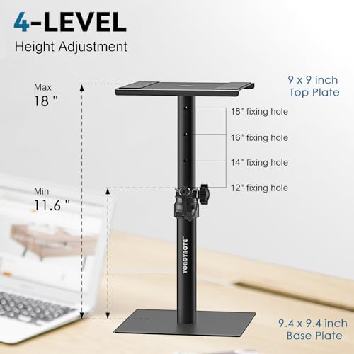 Vondynote Set of 2 Desktop Studio Monitor Speaker Stands Bookshelf Speaker Stands | Set of 2, Flat Base, Adjustable Height 12"-18", Tabletop Monitor Stands
