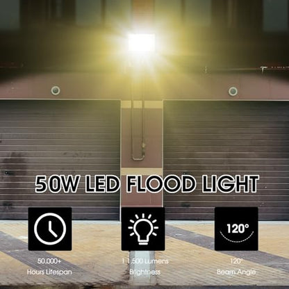 YANYCN 2 Pack 50W Warm White Led Flood Lights Outdoor,3000K Super Bright 7500LM Security Lights with Plug,Exterior IP66 Waterproof FloodLight for Basketball Court, Yard, Garden, Playground - color: 3000K 50W led flood light 2 pack