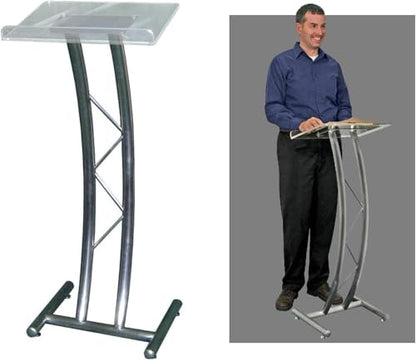 Kingdom Curved Metal Lectern with Acrylic Top Stainless Steel Lectern Body and Clear Acrylic Top - Striking and Elegant for All Spaces - size: Design 17