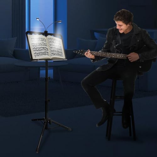 Sheet Music Stand with Light & Phone Holder, 57" Music Stand for Sheet Music High Stability, Height Adjustable Music Sheet Stand with Carrying Bag, Portable Music Book Holder (33-57inch) - size: 33-57inch
