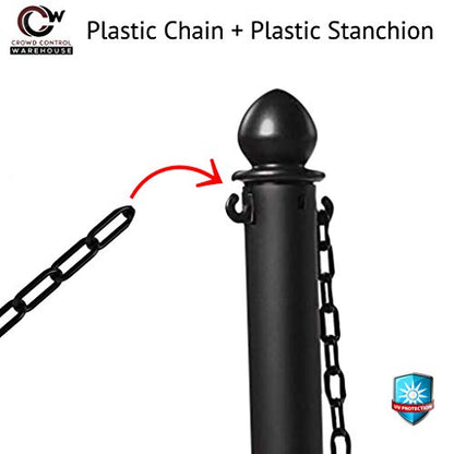 Montour Line Plastic Stanchion 6-Pack with 50 Ft Chain, White | Crowd Control Barriers Are 40 in Tall and 2.5 in Diameter with Fillable Flat Bases, UV Inhibitors and Indoor/outdoor Use - color: White