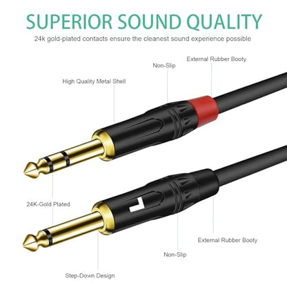 1.6 FT 1PACK 1/4 Inch TRS Stereo Y Splitter Insert Cable, Gold Plated Audiowave Series 6.35mm Male to Dual 6.35mm TS Male Mono Breakout Cable, Audio Cord - size: 1.6 FT