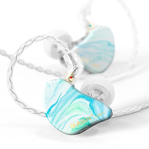 BASN MMCX in Ear Monitor,2DD+1BA Triple Driver Drummers IEM (Bluish White) | Noise-Isolating in Ear Headphones with Deep Bass,Two Detachable Cables,Comfort-fit IEM Earphone for Musicians,Audio Engineers - color: Bluish White