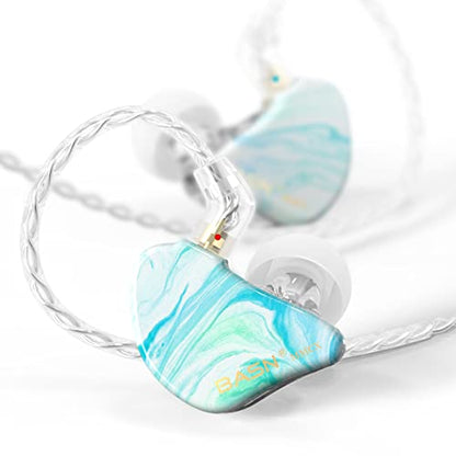 BASN MMCX in Ear Monitor,2DD+1BA Triple Driver Drummers IEM (Bluish White) | Noise-Isolating in Ear Headphones with Deep Bass,Two Detachable Cables,Comfort-fit IEM Earphone for Musicians,Audio Engineers - color: Bluish White