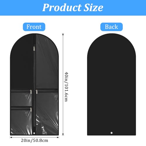 10 Pack Garment Bags for Dance Costumes, 40" Garment Bags for Hanging Clothes with 3 Clear Zipper Pocket, Waterproof Cheer Uniform Garments Bag for Dance Competition, Travel, Closet Storage (Black)