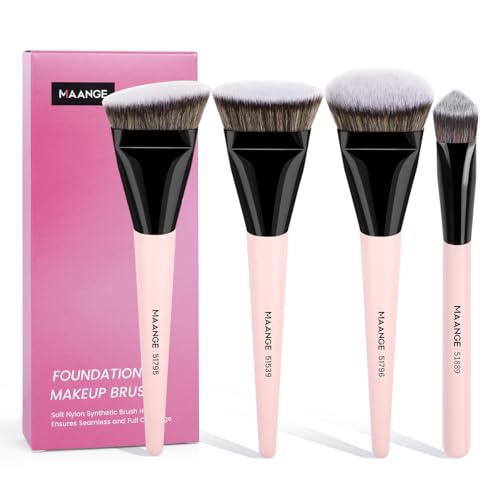 MAANGE Makeup Brushes 4 Pcs Makeup Brush Set for Foundation Concealer Contour Liquid Blending Face Kabuki Makeup Brush Kit (Pink) - color: Pink