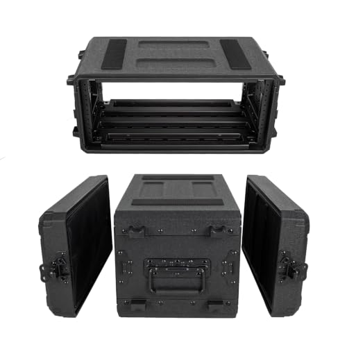 4U Rack Case Shallow 11" Depth, 19" Rackmount Flight Road Travel Case, Waterproof Protective Hard Case with Customized Foam, Wireless Mic System Storage/Amp/Effect/DJ Mixer - size: 4U 11" Deep