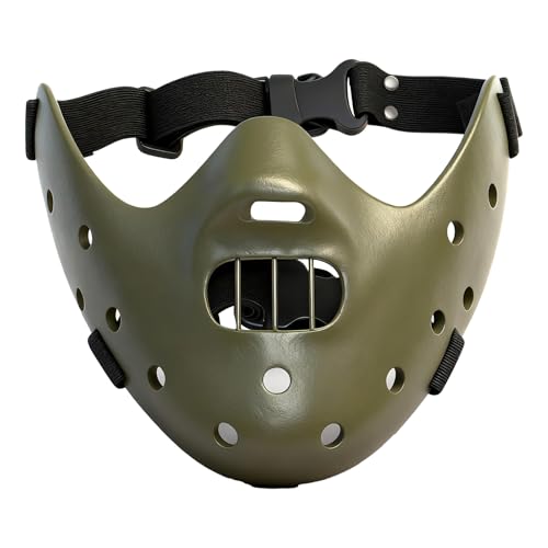Hannibal Lecter Mask Cosplay The Silence of The Lambs Half Face Resin Mask | Halloween Costume Prop, Durable Resin, Sponge Pads, Adjustable Buckle Straps, Open Mouth Cage, Adult, for Role Play Party - color: Green