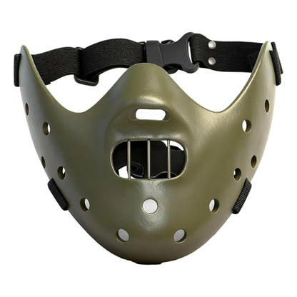Hannibal Lecter Mask Cosplay The Silence of The Lambs Half Face Resin Mask | Halloween Costume Prop, Durable Resin, Sponge Pads, Adjustable Buckle Straps, Open Mouth Cage, Adult, for Role Play Party - color: Green