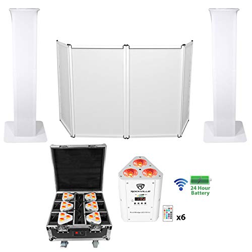 Rockville RFAAW White 4-Panel DJ Facade Bundle with 6 Wireless Par Lights