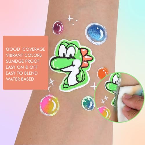 Bowitzki Face Paint Kit,42 Water Based Non Toxic Face Paint with face paint Colors,16 Glitters, 32 Stencils & 10pcs Brushes, Professional Body Face Paint Makeup For Party,Halloween,Carnival,Festival - color: 42 colors